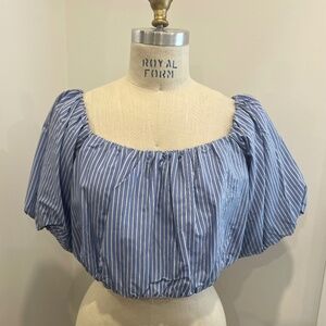 Mango off the shoulder puff sleeve crop top with criss cross back